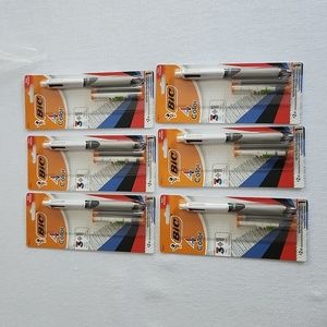 Ballpoint Pen BIC 4 color 3 INK + 1 pencil 5 erasers school write art LOT 6